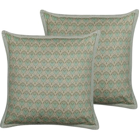 Conjunto de 2 cojines de algodón verde oliva 45 x 45 cm hojas cremallera Pictus