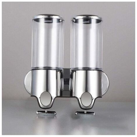 (Transparent) 500ML x 2 Wall-Mounted Soap Dispenser, Double-Headed Hand Soap Dispenser, Liquid Dispenser for Shower Gel and Shampoo, for Kitchen, Bathroom, Hotel