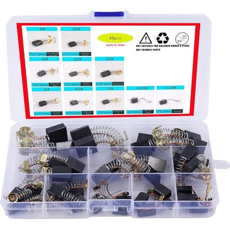 40 pièces balais de charbon pour outils électriques – compatibles avec meuleuses d’angle, perforateurs, machines à couper, ponceuses et perceuses électriques