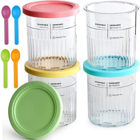 4 vaschette per gelato per Ninja Creami, gelatiera con coperchi e cucchiai in silicone, compatibili con la serie NC501 NC500