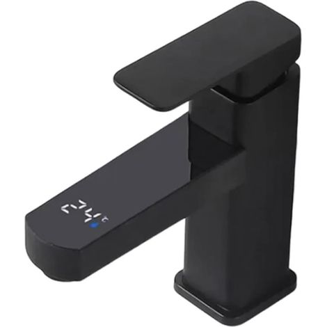 Robinet de lavabo à affichage numérique intelligent, robinet de lavabo de salle de bain (court noir)