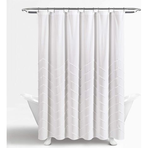 Rideau de Douche en Chenille Chevron Blanc 72 x 72 cm (1/3)