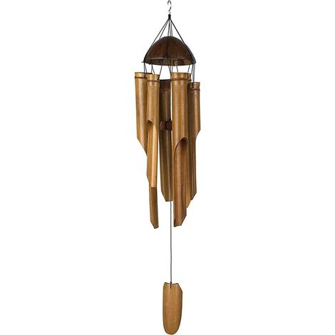 Carillon éolien de 80 cm, sonneur, jardin Feng Shui, résistant aux intempéries, bambou, noix de coco, naturel, fait main, décoration murale intérieure et extérieure (1/5)