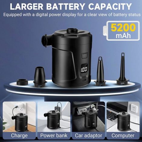 Pompe - Batterie 5200 mAh - 3 Buses D'air - Gonfleur Portable Pour Matelas Gonflables Piscines Bouées - 1 Pièce (1/5)