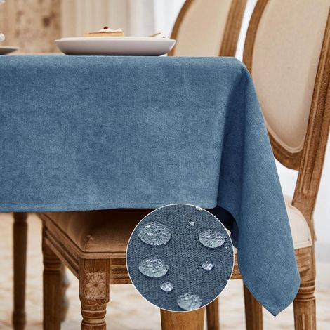 Nappe lavable Bleu 140x240 cm, imperméable, infroissable, aspect duveteux