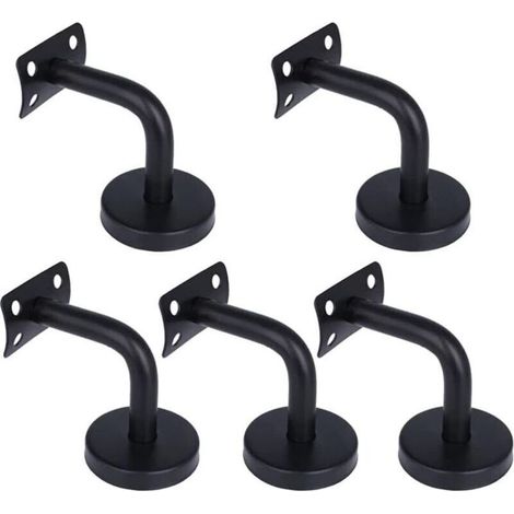Lot de 5 supports de main courante en acier inoxydable noir, rampes d'escalier, support de 60 x 60 mm (1/4)