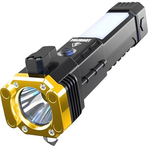 Lampe torche - Lampe torche LED - Lampe torche rechargeable - Avec marteau de sécurité - Plastique - Jaune (1/5)