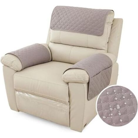 Housse d'accoudoir de canapé imperméable, matelassée, antidérapante avec poche de rangement, 1 place, couleur gris clair (1/4)