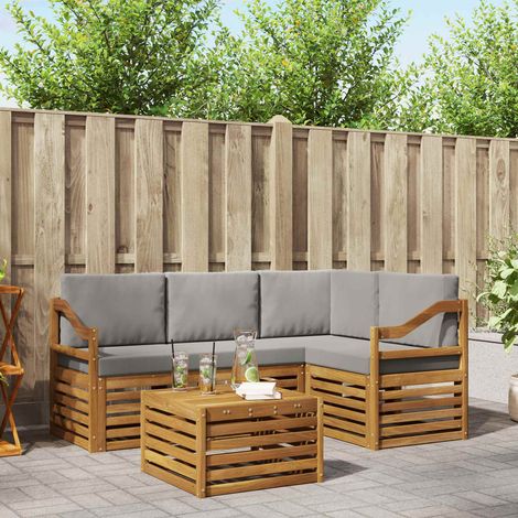 Outdoor-Sofagarnitur mit Kissen 5 pcs Natürlich und Hellgrau