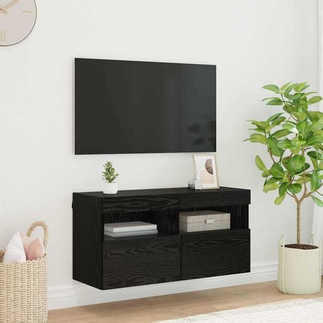 vidaXL Mobile TV da parete con LED Rovere Nero 80 x 30 x 40 cm