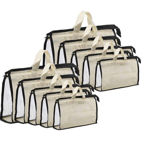 10 sacs de rangement transparents pour sacs à main, 5 tailles de pochettes de protection transparentes pour portefeuilles, adaptées aux portants de penderie. (1/4)