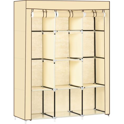 Armario de tela beige con 8 niveles y 2 barras para colgar, 125 x 43 x 162,5 cm (1/5)
