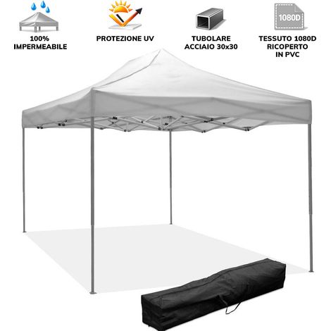 Gazebo richiudibile pieghevole 3 X 4,5 Bianco ricoperto in PVC impermeabile