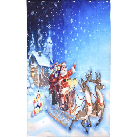 Rideau de séparation à motif de Noël, sans perforation, pour salle de bain ou douche, idéal pour la maison ou l'hôtel. (1/5)