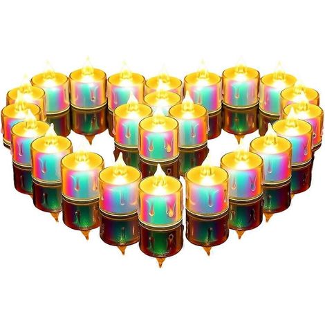 Bougies LED sans flamme ED, 24 pièces, boîtier coloré, bougies chauffe-plat en cristal, à piles, pour une soirée romantique, mariage ou fête. (1/5)