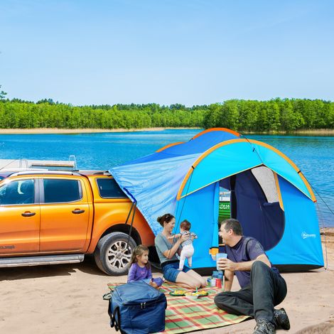 Tente de camping pour voiture, 3 portes, résistante aux intempéries, 239 cm x 210 cm x 210 cm, orange et bleu