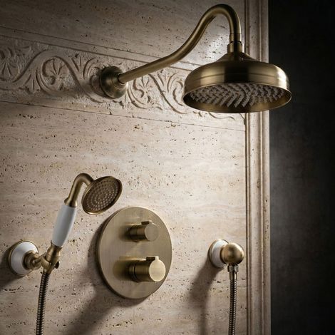 Ensemble de douche rétro en laiton et bronze PaulGurkes sous encastrement