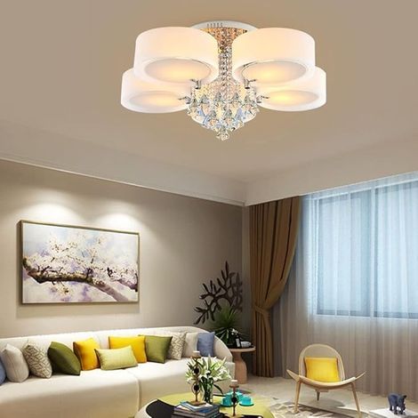 Modern Kristall Kronleuchter, 5-flammig Kristall Deckenleuchte, Deckenlampe Hängend Wohnzimmer, Glas Pendelleuchte LED Hngeleuchte Kronleuchter RGB Kristall für Schlafzimmer, Küche, Flur