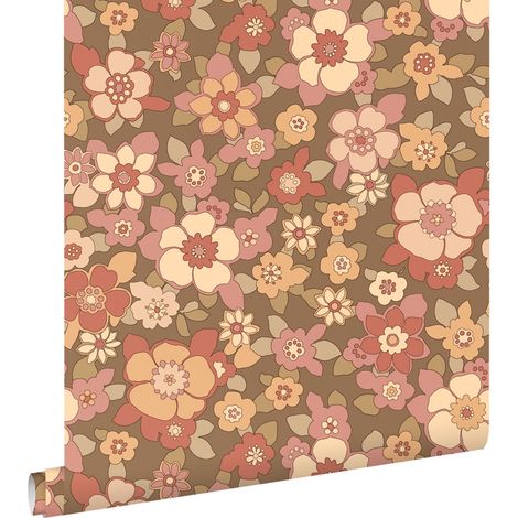 papier peint fleurs rétro rouge et marron - ESTAhome (1/5)