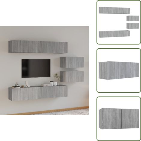 The Living Store Set di Mobili Porta TV 6 pz Grigio Sonoma in Legno Multistrato - Mobili TV a parete