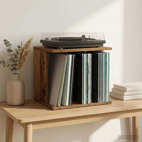 vidaXL Almacenamiento de discos de vinilo Madera envejecida (1/5)