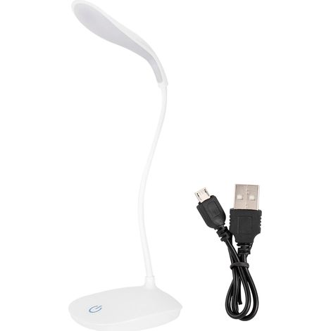 Lampe de bureau LED flexible avec col rotatif 360°, 3 niveaux de luminosité, batterie 1200mAh, USB, 14 LED, ABS, blanc, 30cm