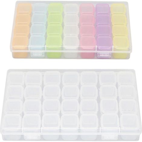 2er-Pack Aufbewahrungsboxen für Nagelkunst, transparent, farbenfroh, aus Kunststoff, 28 Fächer, multifunktionale Aufbewahrungsbox für Strasssteine (YMMR) (1/5)