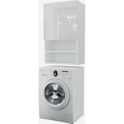 Laveo - Meuble mural pour machine à laver en BLANC laqué 60 cm (1/4)