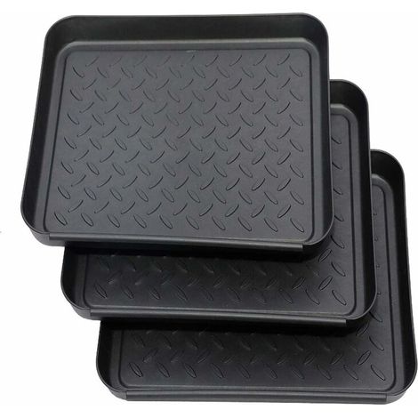 3 Piece Shoe Bin Set, Plastic Shoe Bin with Raised Rim, Black Drip Tray, for Shoes, Flower Pots, Food Bowl (1/5)