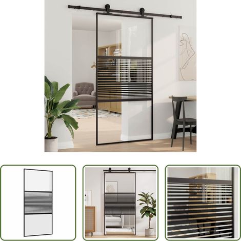 Porte coulissante - Porte en verre Rayé Noir 90 x 2 x 205 cm Aluminium (1/5)
