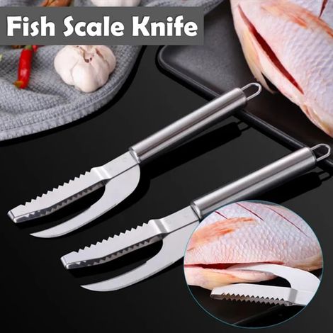 Cuchillo 3 en 1 para cortar, raspar y cavar, removedor de escamas de pescado de acero inoxidable, cuchillo 3 en 1 para pescado y maíz, herramienta manual para limpiar escamas de pescado, accesorio de  (1/4)