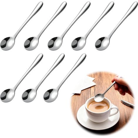8-teiliges Espresso-Kaffeelöffel-Set, Mini-Edelstahllöffel (7,5 cm), für Gewürzgläser, Salz, Honig, Kaffee, schlichtes und elegantes Design (1/5)