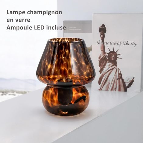 Pilzlampe, kleine Vintage-Tischlampe für den Nachttisch im Schlafzimmer, durchscheinende Nachttischlampe aus Glas, ästhetische Murano-Dekoration für Wohnzimmer, Küche, Weihnachtsgeschenk (schwarz)