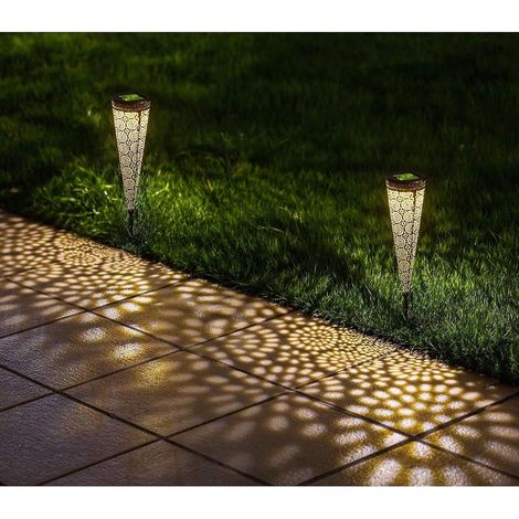 Lot de 2 lampes solaires étanches pour allée de jardin - Lampes de pelouse coniques avec LED blanc chaud (1/5)