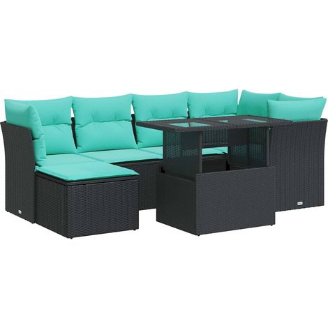 Set sofás jardín y cojines 7 pzas ratán sintético acacia negro vidaXL (1/5)