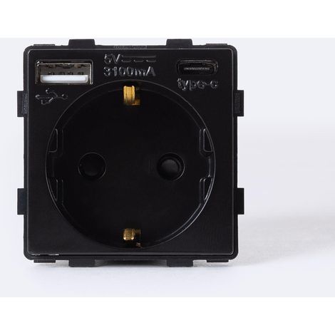 Presa con USB Schuko Tipo F Modern Nero (1/3)