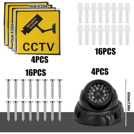 Lot de 4 Fausses Caméras, Fausse Caméra de Surveillance avec LED Rouge Clignotante, Fausse Caméra Extérieure Résistante aux Intempéries pour la Surveillance de la Maison et du Bureau (Noir) (1/5)
