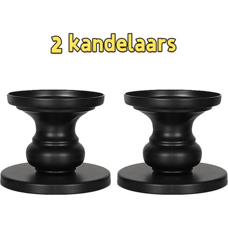 Bougeoir en métal de forme pilier et conique pour décoration de table cheminée intérieur et style campagnard couleur noire (1/5)