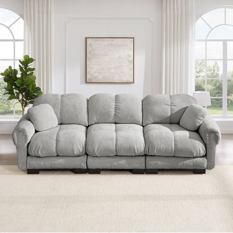 Canapé modulable 3 places 260x86x90 cm en chenille gris clair, design moderne pour salon FloraGrace (1/5)