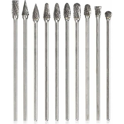 10pcs Carbide Rotary Burrs, Single Sided Double Cut Rotary Burr with 3mm Shank Files, Rasp, Twist Drill, Polishing Tool Attachment, Length 100mm (1/5)