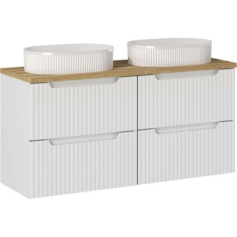 Doppelwaschtisch 120cm Riva mit 4 Schubladen, Weiß und Holzoptik (1/5)