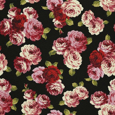 Tela decorativa para exteriores tipo oxford - motivo de rosas sobre fondo negro (1/5)