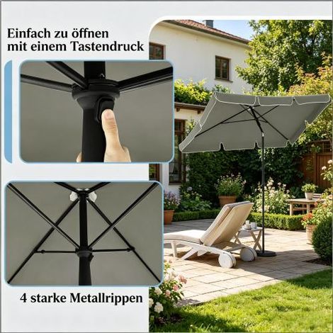 Parasol inclinable rectangulaire 200 x 120 cm – Protection UV, hauteur 2,45 m, toile polyester, pliable, housse de protection incluse, gris – Ombre sur mesure pour terrasse (1/5)
