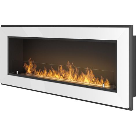 Camino a Bioetanolo da Parete/Incasso 120x49 cm Frame 1200 Bianco con Vetro (1/5)