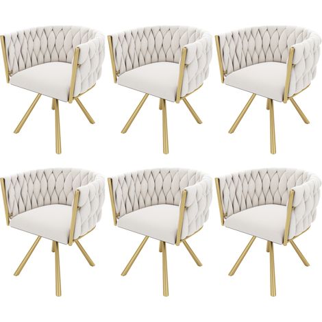 Chaise de salle à manger en velours, lot de 6, chaise pivotante légère et luxueuse pour salon et chambre, chaise pivotante de loisirs avec quatre pieds de soutien en métal, beige et or (1/5)