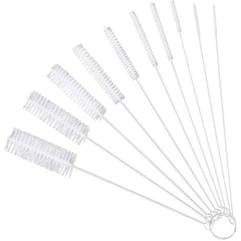 10 spazzole tubolari in nylon per la pulizia, spazzola lunga per la pulizia delle bottiglie, spazzola con manico lungo per bottiglie (1/5)