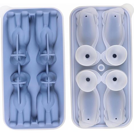 Bacs à glaçons pour chien, bac à glaçons en silicone 4 cavités avec couvercle et entonnoir, moules de congélation pour chien Labrador mignon pour boisson, whisky, jus, bleu. (1/5)