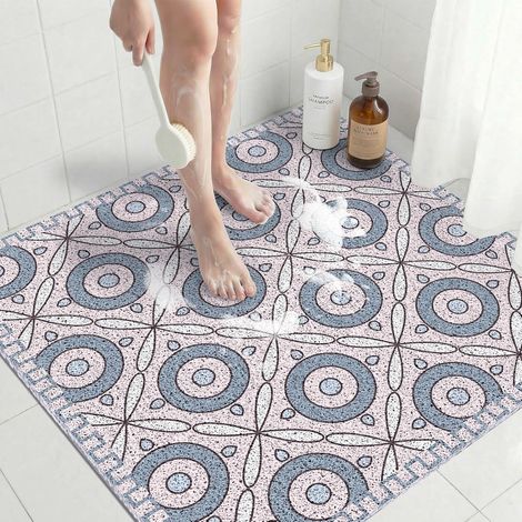 Alfombrilla de ducha cuadrada antimoho JSSEVN de 60x60 cm, alfombrilla de baño de PVC inodora, de secado rápido, antideslizante y fácil de limpiar. (1/5)