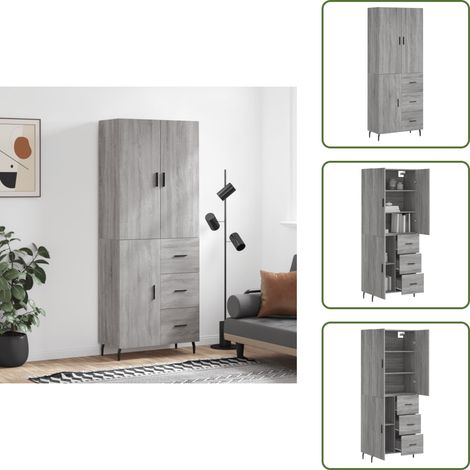 Credenza in legno multistrato - vidaXL Credenza Grigio Sonoma 69,5x34x180 cm in Legno Multistrato - Credenza con piedini in metallo