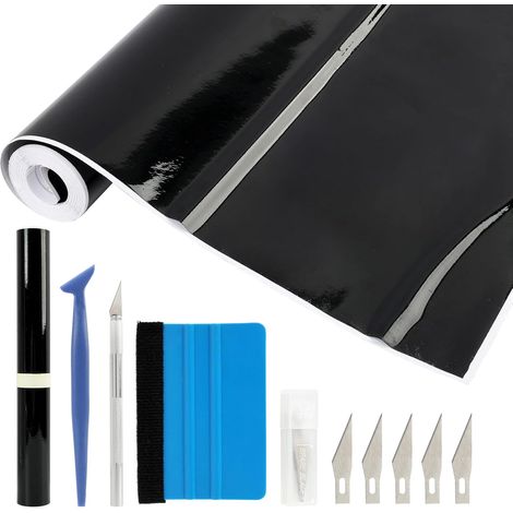 Glossy Black Vinyl Film for Car, 30 x 300 cm, Waterproof and Bubble-Free, Scratch and UV Protection, DIY Kit with Tools for Motorcycle, Bike, Furniture and Interior Decoration (1/5)